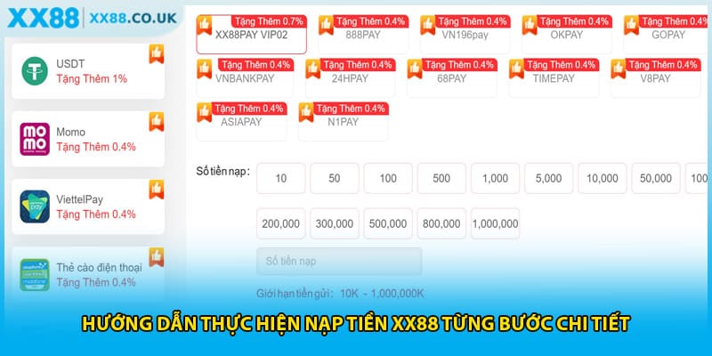 Hướng dẫn thực hiện nạp tiền XX88 từng bước chi tiết